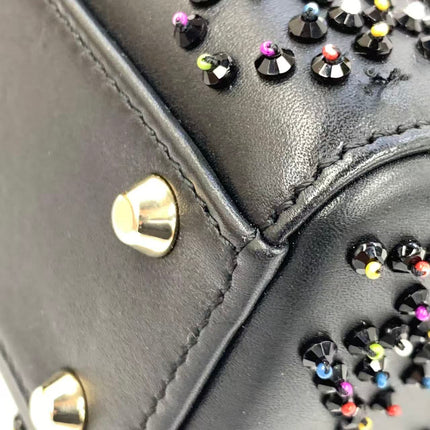 Lady Dior Mini Black Calfskin Leather with Multicolor Crystals Gold Hardware
