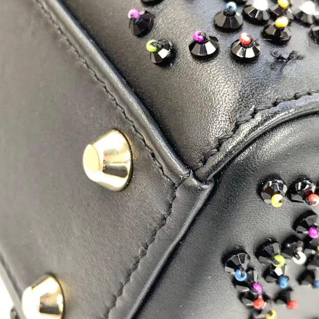 Lady Dior Mini Black Calfskin Leather with Multicolor Crystals Gold Hardware
