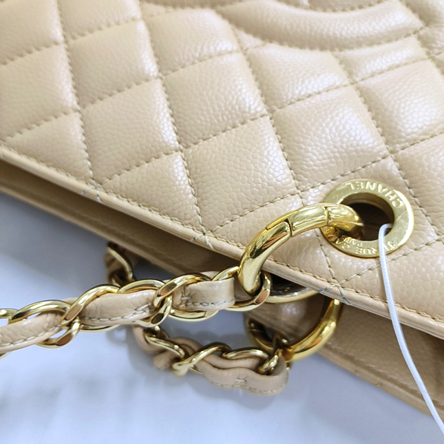Chanel GST Grand Shopping Tote Beige Caviar Leather PM Gold Hardware