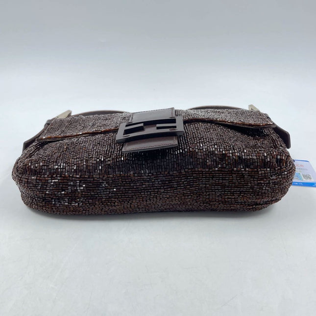 Sold Fendi Baguette Vintage Dark Chocolate Brown Glitter Beads