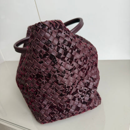 Bottega Veneta Cabat Large Intreccio Burgundy Leather and Velvet 40cm