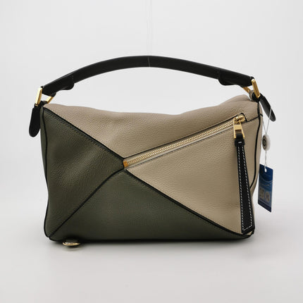 Loewe Puzzle Medium Tricolor Green Beige Calfskin leather bag