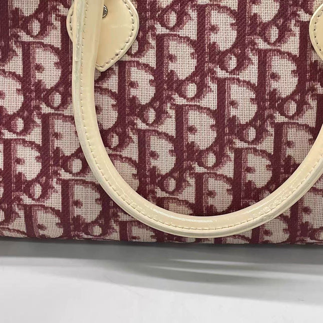 Dior No. 1 Rasta Trotter Bowling Bag Red Oblique Canvas White Patent Leather