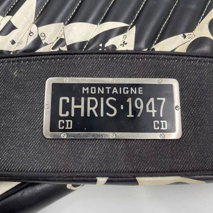 Dior Montaigne Chris 1947 Black Leather Cadillac Poker Print Bejeweled Shoulder Bag