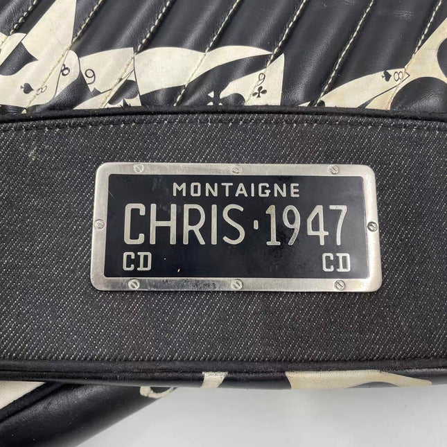 Dior Montaigne Chris 1947 Black Leather Cadillac Poker Print Bejeweled Shoulder Bag