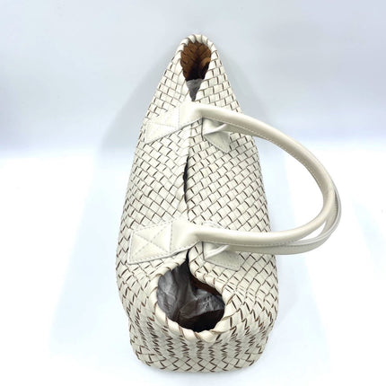 Sold Bottega Veneta Cabat Tote Small/Medium Intreccio Cream White Leather and Suede Lining 32cm