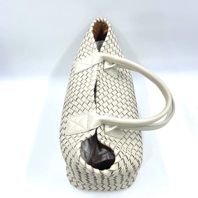 Sold Bottega Veneta Cabat Tote Small/Medium Intreccio Cream White Leather and Suede Lining 32cm
