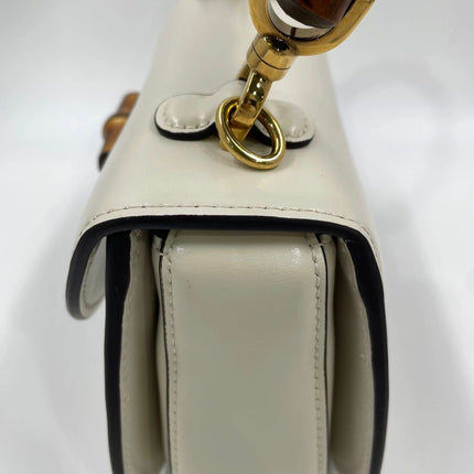 Gucci Bamboo 1947 Top Handle Bag Small White Box Leather Canvas Strap