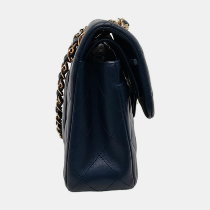 Chanel Classic Flap Small Navy Lambskin Leather Gold Hardware