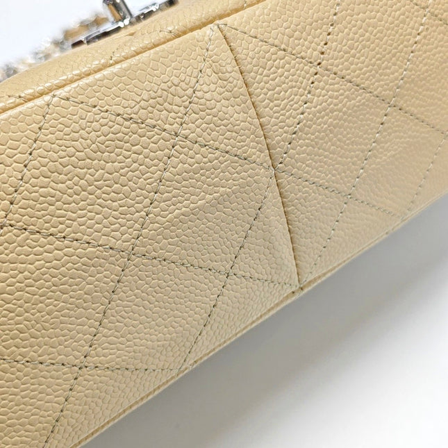 Chanel Classic Flap Jumbo Beige Caviar Leather Single Flap Silver Hardware