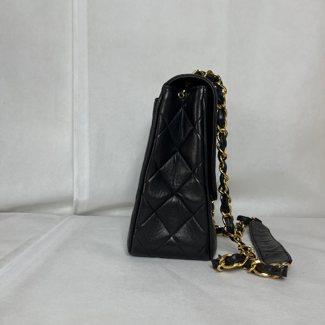 Chanel Vintage Flap Bag Medium Black Lambskin Leather Mega CC Gold Hardwarei
