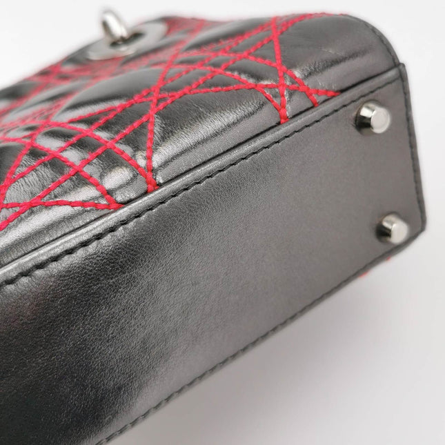 Sold Lady Dior Mini Grey Leather with Red Cannage Stitching 2011 Dior X Anselm Reyle Collection