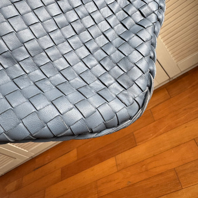 Bottega Veneta Veneta Ash Blue Navy Intrecciato Leather Bag 40cm