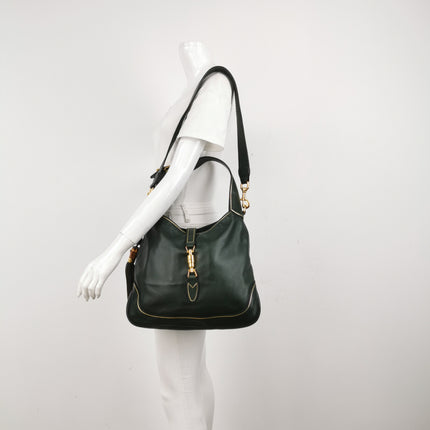 Gucci Jackie Soft Medium Green Leather Shoulder Bag With Strap