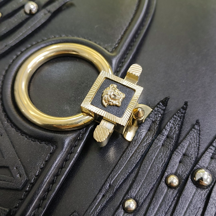 Versace Black Leather Applique Studded Flap Top Handle Crossbody Bag