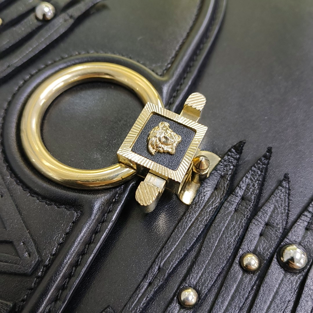 Versace Black Leather Applique Studded Flap Top Handle Crossbody Bag
