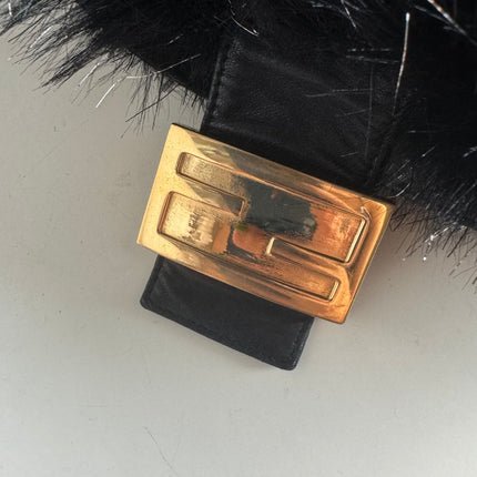 Sold Fendi Baguette Black Furry Pink Interior Shoulder Bag