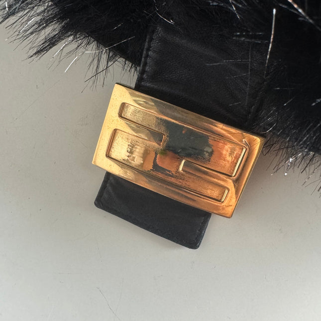 Sold Fendi Baguette Black Furry Pink Interior Shoulder Bag