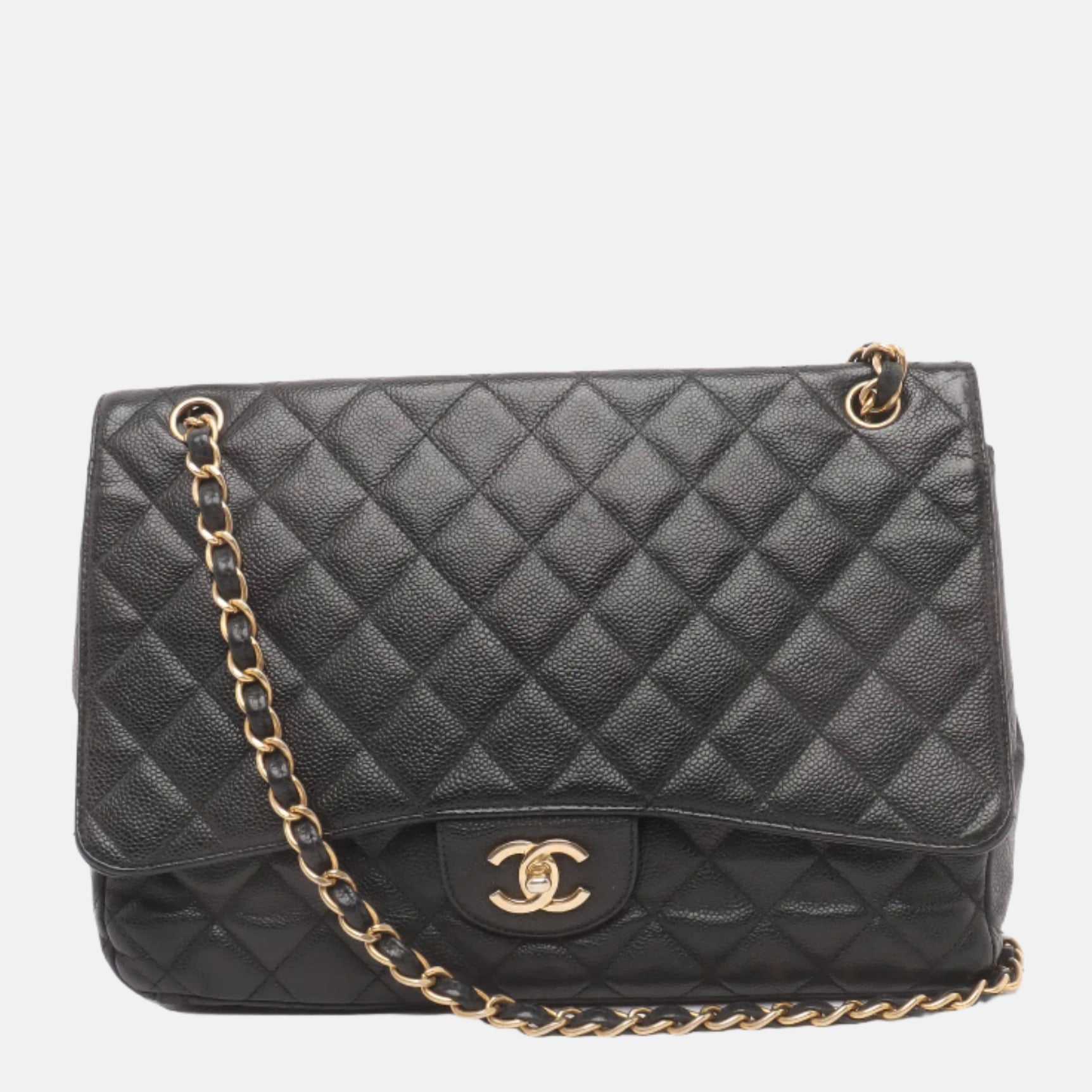 Chanel Classic Flap Maxi 2009 Black Caviar Leather Single Flap with Gold Hardware-Luxbags