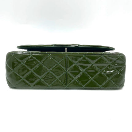 Chanel Classic Flap Jumbo Large Green Patent Leather Silver Hardware