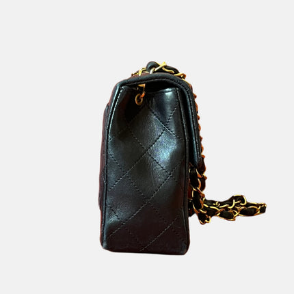 Chanel Vintage Classic Flap Mini Square Black Lambskin 24k Gold HW, 1989-1991