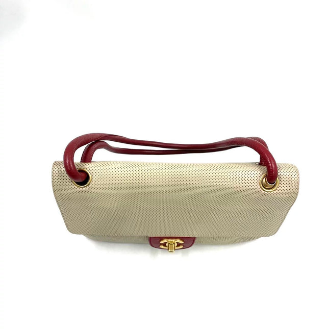 Chanel Vintage Classic Flap Bi-color Beige Perforated Leather and Red Leather Strap Bag, 2000-2002