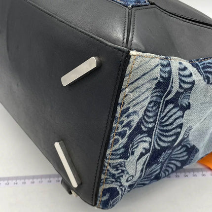 Loewe Puzzle Large Navy Leather and Denim Bird Print