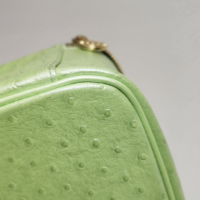 Versace Vintage Logo Sun Vanity Bag Green Calfskin Leather Gold Hardware