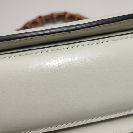 Gucci Bamboo 1947 Top Handle Bag Small White Box Leather Canvas Strap