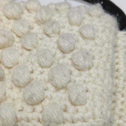 Fendi Mamma Baguette White Crochet Pompom Shoulder Bag