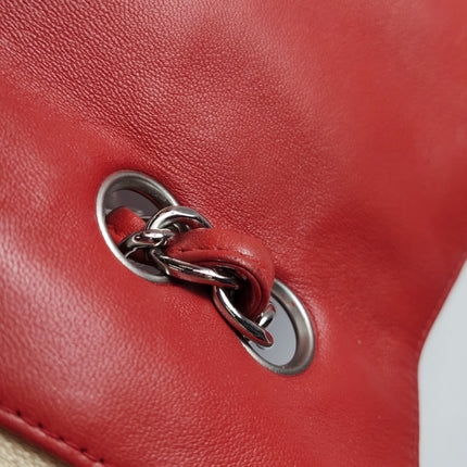 Chanel Classic Flap Single Flap Large Red Lambskin Leather Silver Hardware