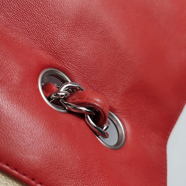 Chanel Classic Flap Single Flap Large Red Lambskin Leather Silver Hardware