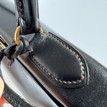 Hermes Kelly 32 Retourne Black Box Leather Gold HW 1987