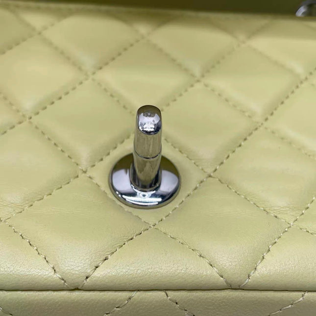 Chanel Classic Flap Rectangular Mini Yellow Lambskin Leather Silver Hardware Microchip