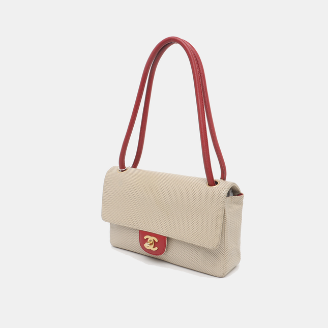 Chanel Vintage Classic Flap Bi-color Beige Perforated Leather and Red Leather Strap Bag, 2000-2002