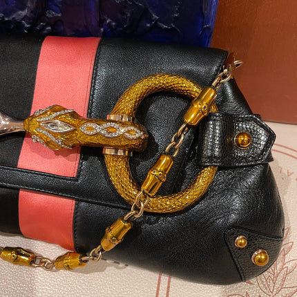 Gucci Horsebit 1955 Large Black Leather Embellished Snake Head Buckle