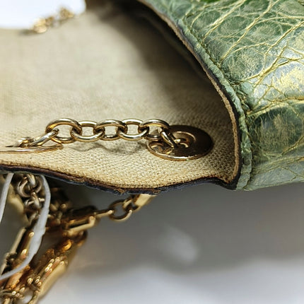 Gucci Jeweled Dragon Bag Green Crocodile and GG Velvet Bamboo Chain Strap Shoulder Bag