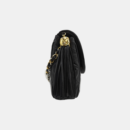 Chanel Vintage Mini CC Tassel Flap Bag Black Lambskin Matelasse Chain