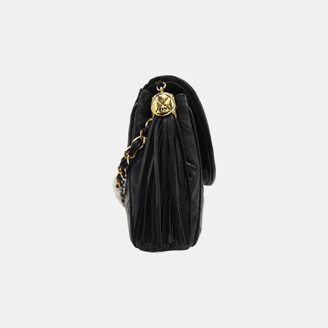 Chanel Vintage Mini CC Tassel Flap Bag Black Lambskin Matelasse Chain
