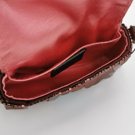Fendi Nano Baguette Charm Red Sequins Satin Interior Chain Strap