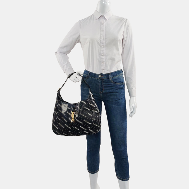 Gucci Jackie 1961 Medium Balenciaga Black Leather Bag with Strap