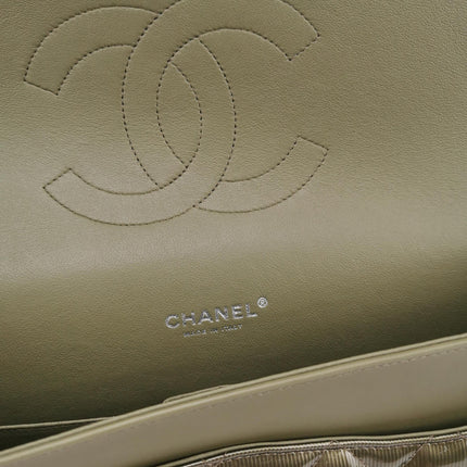 Chanel Classic Flap Maxi Metallic Green Patent Leather Double Flap Sliver Hardware 2012