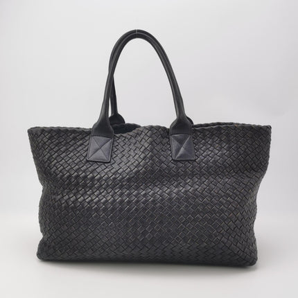 Bottega Veneta Cabat MM Intreccio Leather Tote Bag Navy 40cm