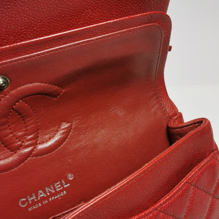 Chanel Timeless Classic Flap Medium Red Caviar Leather Silver Hardware