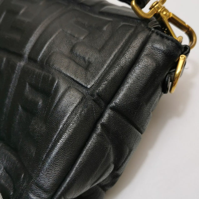 Sold Fendi Baguette Black Leather 3D FF Motif Crossbody Bag Large