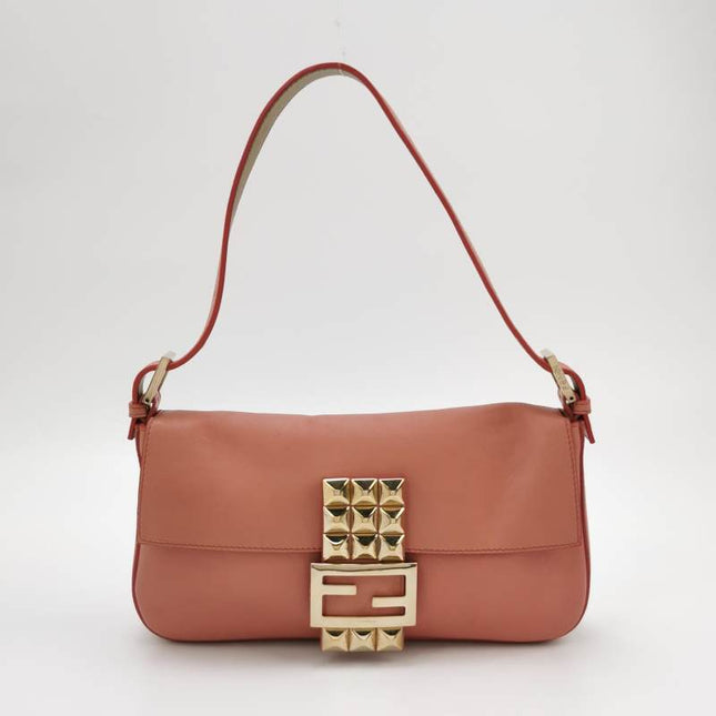 Sold Fendi Baguette Pink Leather with Gold Studded Metal Buckle