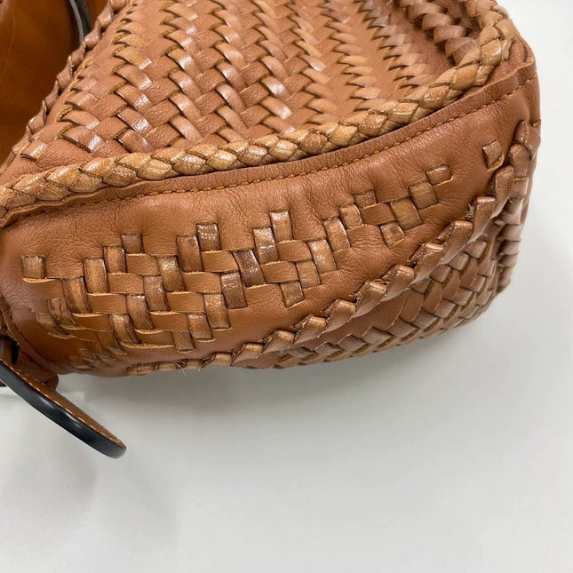Loewe Puzzle Small Leather Woven Caramel Tan Crossbody Bag