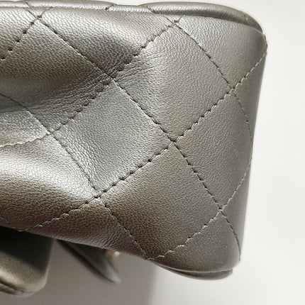 Chanel Classic Flap Mini Square Silver Lambskin Leather