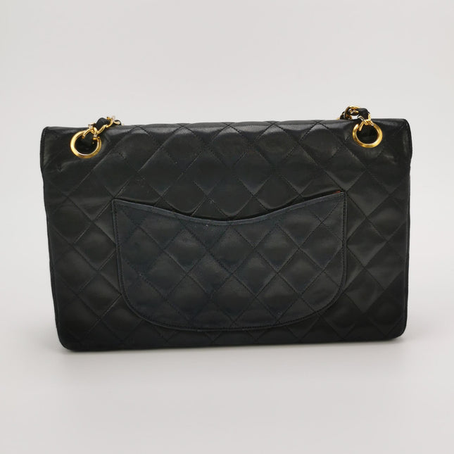 Chanel Classic Flap Vintage Medium Black Lambskin Leather 24k Gold Hardware 1986-1988