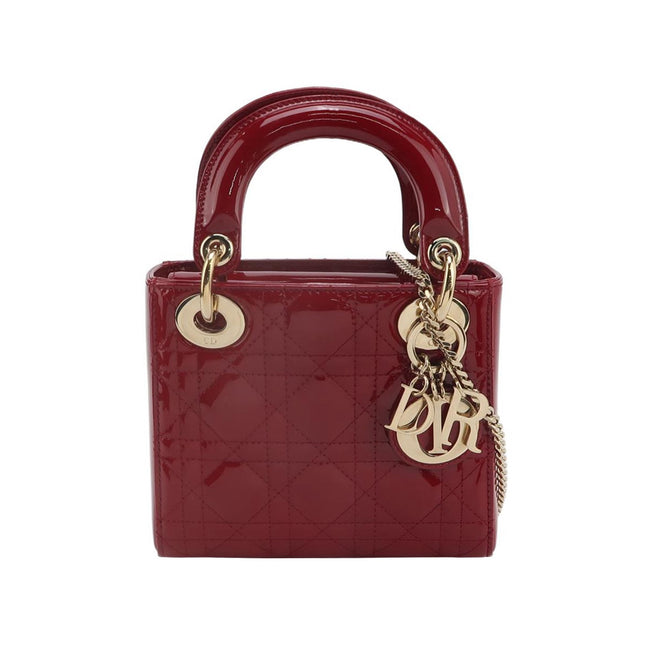 Lady Dior Mini Handbag 2017 Red Patent Leather Gold-tone Chain Strap-Luxbags